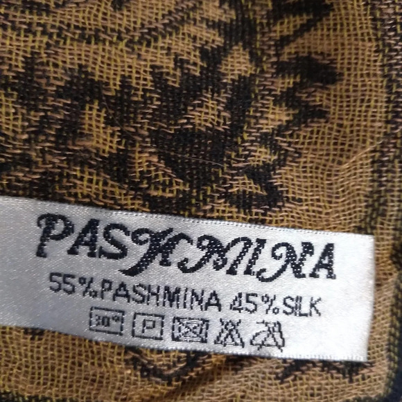Pashmina scarf wrap shawl black gold brown fringe. Bohemian classic chic - Picture 3 of 5